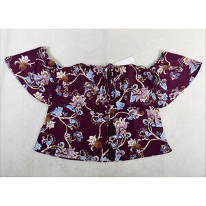 White House Black Market Off Shoulder Halter Top NWT Sz 12 Purple Floral Boning